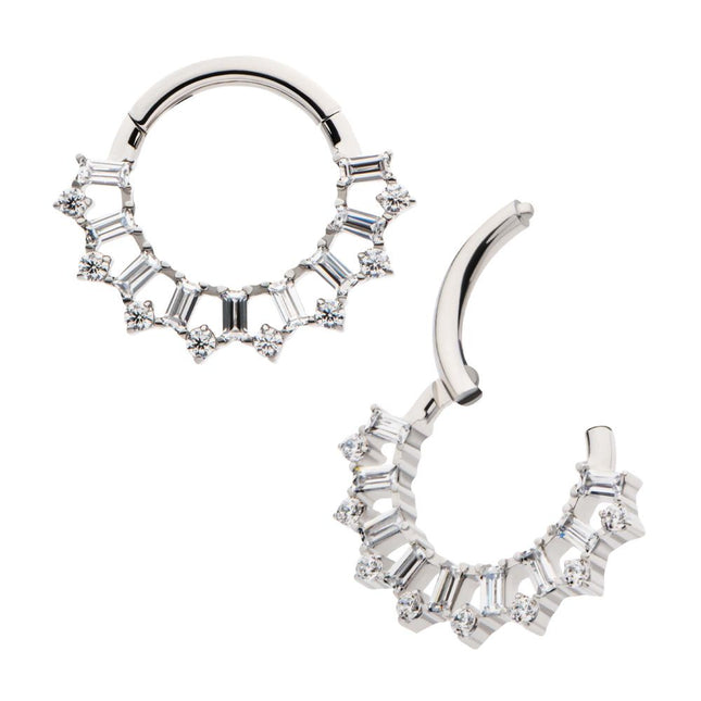 Invictus Titanium Clustered Prong Set Round & Baguette CZ Front Facing Hinged Segment Clicker