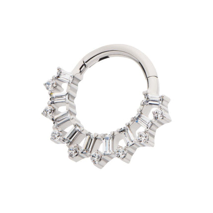 Invictus Titanium Clustered Prong Set Round & Baguette CZ Front Facing Hinged Segment Clicker