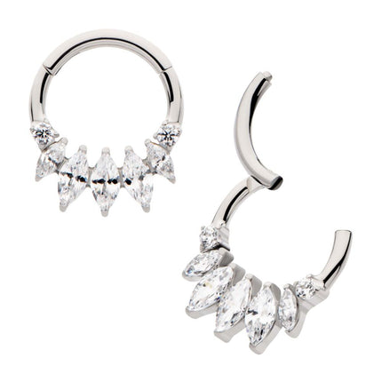 Invictus Titanium Clustered Prong Set Round & Marquise CZ Front Facing Hinged Segment Clicker