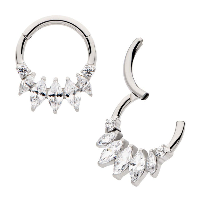 Invictus Titanium Clustered Prong Set Round & Marquise CZ Front Facing Hinged Segment Clicker
