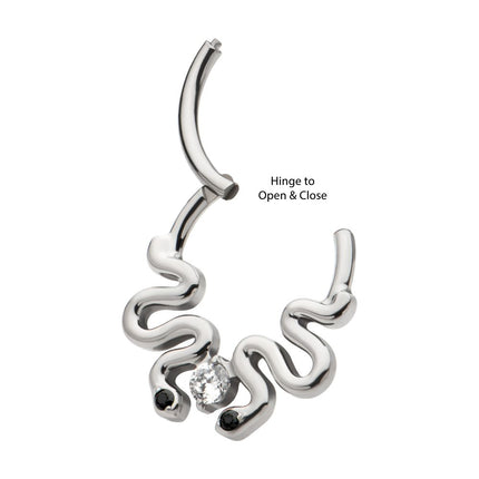 Invictus Titanium Pronged Round CZ Duo Snake Front Facing Hinged Segment Clicker