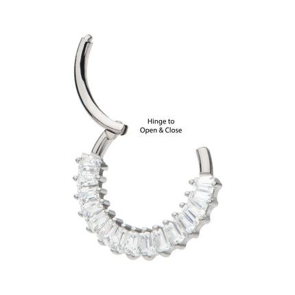 Invictus Titanium Pronged Baguette CZ Cluster Front Facing Hinged Segment Clicker