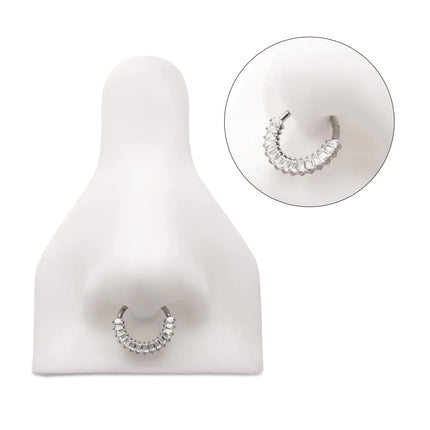 Invictus Titanium Pronged Baguette CZ Cluster Front Facing Hinged Segment Clicker