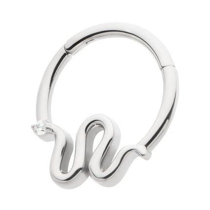 Invictus Titanium Pronged Round CZ Snake Front Facing Hinged Segment Clicker