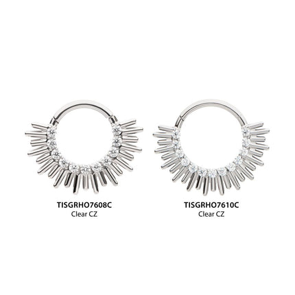 Invictus Titanium Pronged Round CZ Sun Rays Cluster Front Facing Hinged Segment Clicker
