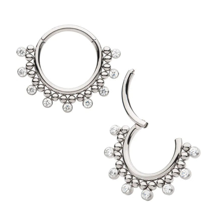 Invictus Titanium Clustered Beads with 7 Bezel Round CZ Front Facing Hinged Segment Clicker