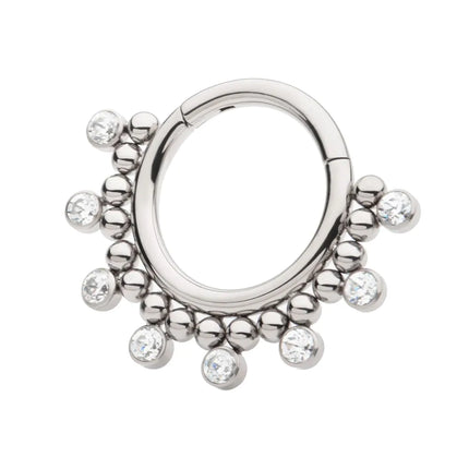 Invictus Titanium Clustered Beads with 7 Bezel Round CZ Front Facing Hinged Segment Clicker