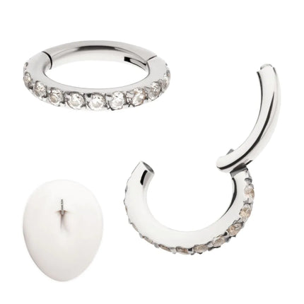 Invictus 14g Titanium Oval Shape with CNC Set Full Clear CZ Hinged Segment Clicker (for Navel Piercing)