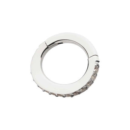 Invictus 14g Titanium Oval Shape with CNC Set Full Clear CZ Hinged Segment Clicker (for Navel Piercing)