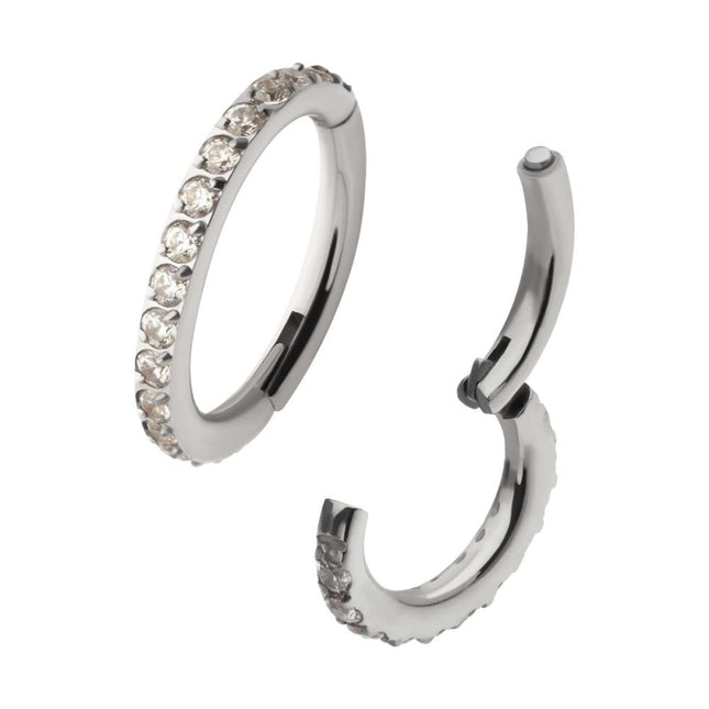 Invictus 16g Titanium Oval Shape with CNC Set Full Clear CZ Hinged Segment Clicker (for Rook Piercing)