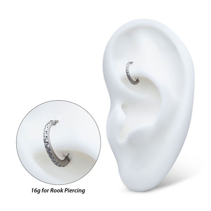 Invictus 16g Titanium Oval Shape with CNC Set Full Clear CZ Hinged Segment Clicker (for Rook Piercing)