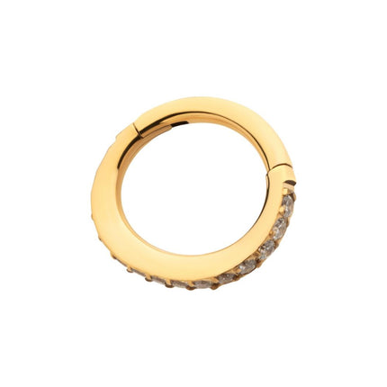 Invictus 16g 24Kt Gold PVD Titanium Oval Shape with CNC Set Full Clear CZ Hinged Segment Clicker (for Rook Piercing)