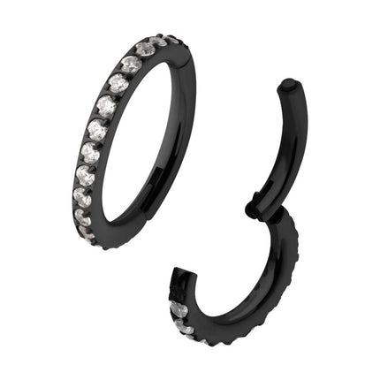 Invictus Black PVD Titanium Oval Shape with CNC Set Full Clear CZ Hinged Segment Clicker