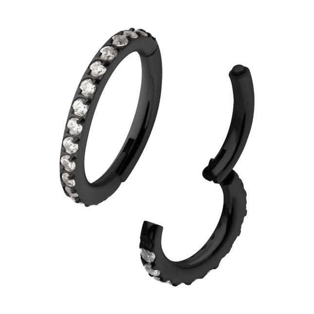 Invictus Black PVD Titanium Oval Shape with CNC Set Full Clear CZ Hinged Segment Clicker