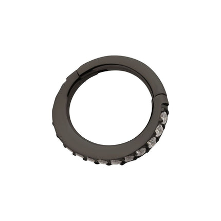 Invictus Black PVD Titanium Oval Shape with CNC Set Full Clear CZ Hinged Segment Clicker