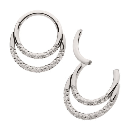 Invictus Titanium Hammered Double Hoop Front Facing Hinged Segment Clicker