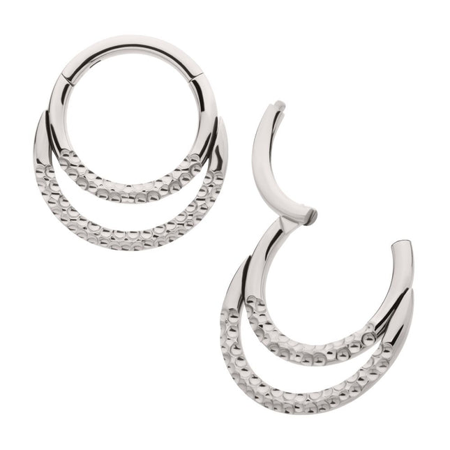 Invictus Titanium Hammered Double Hoop Front Facing Hinged Segment Clicker