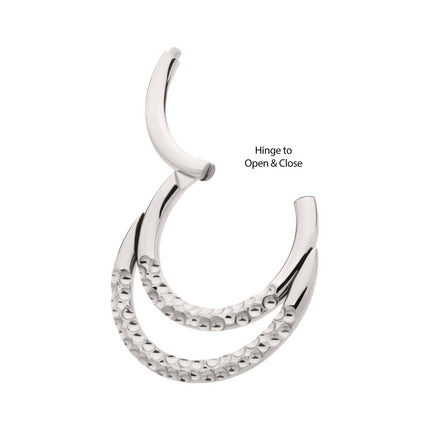 Invictus Titanium Hammered Double Hoop Front Facing Hinged Segment Clicker