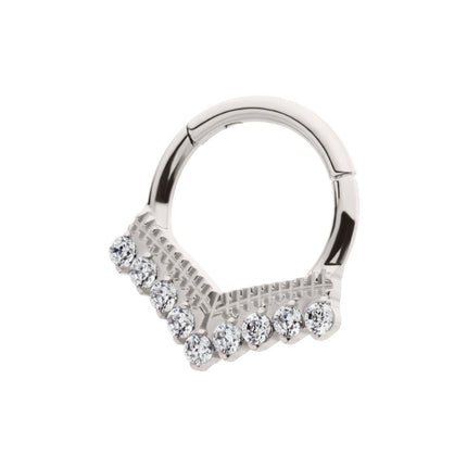 Invictus Titanium 9 Cluster Prong Set Round CZ Chevron Front Facing Hinged Segment Clicker