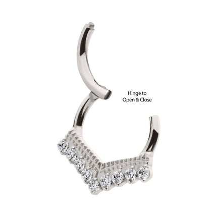 Invictus Titanium 9 Cluster Prong Set Round CZ Chevron Front Facing Hinged Segment Clicker