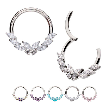 Invictus Titanium Butterfly & Marquise Gem Front Facing Hinged Segment Clicker