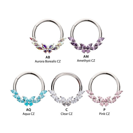 Invictus Titanium Butterfly & Marquise Gem Front Facing Hinged Segment Clicker