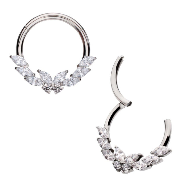 Invictus Titanium Prong Set Marquise & Round Gem Butterfly Front Facing Hinged Segment Clicker