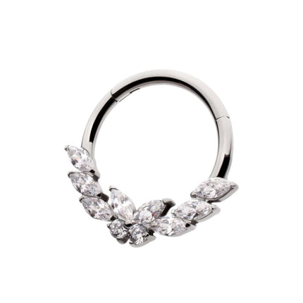 Invictus Titanium Prong Set Marquise & Round Gem Butterfly Front Facing Hinged Segment Clicker