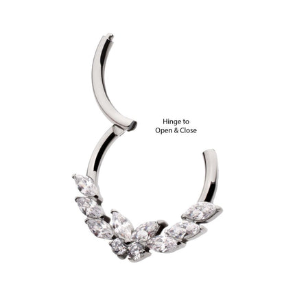 Invictus Titanium Prong Set Marquise & Round Gem Butterfly Front Facing Hinged Segment Clicker