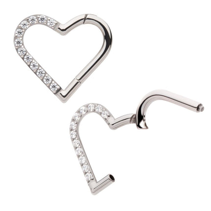 Invictus Titanium CNC Set Gem Heart Front Facing Hinged Segment Clicker (For Right Ear)