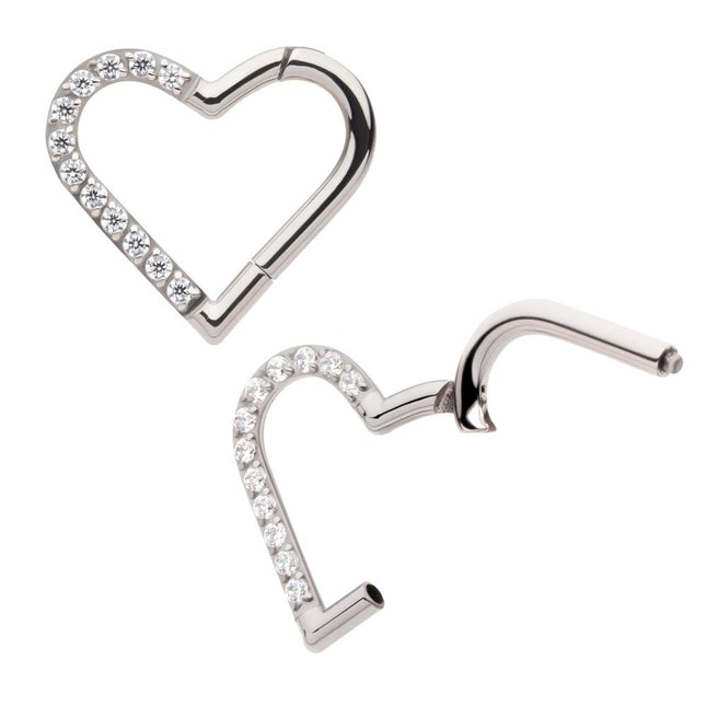 Invictus Titanium CNC Set Gem Heart Front Facing Hinged Segment Clicker (For Right Ear)