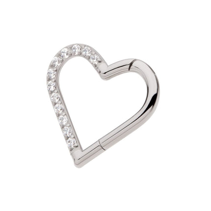 Invictus Titanium CNC Set Gem Heart Front Facing Hinged Segment Clicker (For Right Ear)