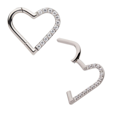 Invictus Titanium CNC Set Gem Heart Front Facing Hinged Segment Clicker (For Left Ear)