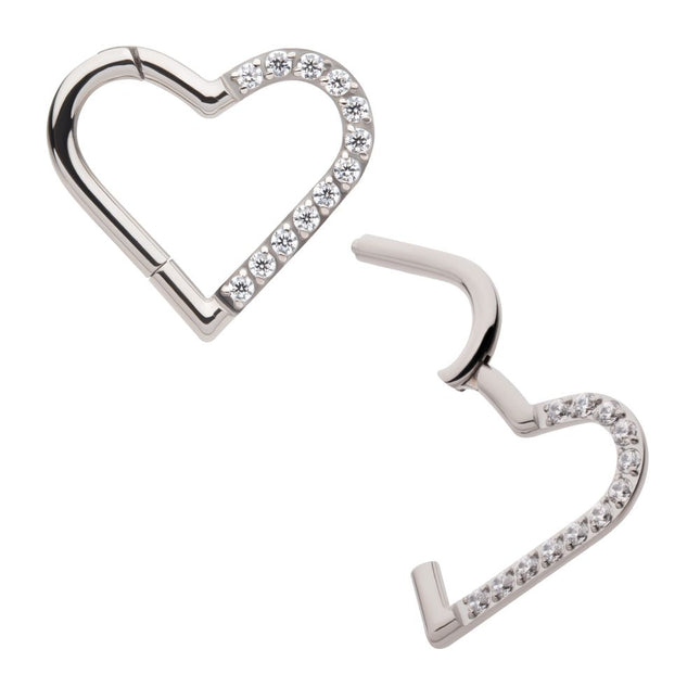 Invictus Titanium CNC Set Gem Heart Front Facing Hinged Segment Clicker (For Left Ear)