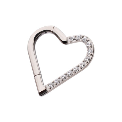 Invictus Titanium CNC Set Gem Heart Front Facing Hinged Segment Clicker (For Left Ear)
