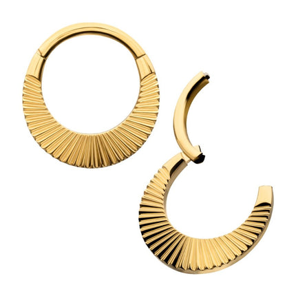 Invictus 24Kt Gold PVD Titanium Radiant Wide Hoop Front Facing Hinged Segment Clicker