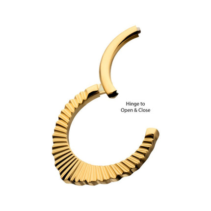 Invictus 24Kt Gold PVD Titanium Radiant Pointed Hoop Front Facing Hinged Segment Clicker