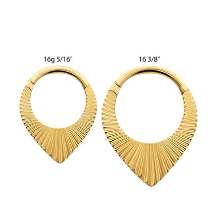 Invictus 24Kt Gold PVD Titanium Radiant Teardrop Hoop Front Facing Hinged Segment Clicker