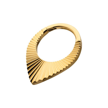 Invictus 24Kt Gold PVD Titanium Radiant Teardrop Hoop Front Facing Hinged Segment Clicker