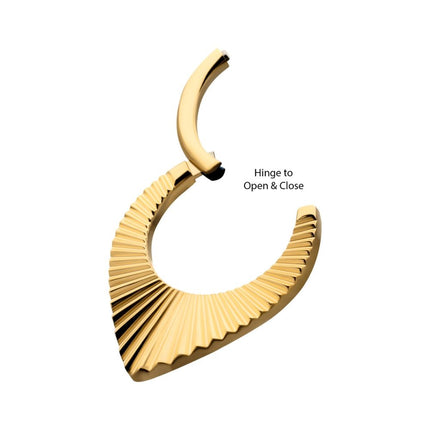 Invictus 24Kt Gold PVD Titanium Radiant Teardrop Hoop Front Facing Hinged Segment Clicker