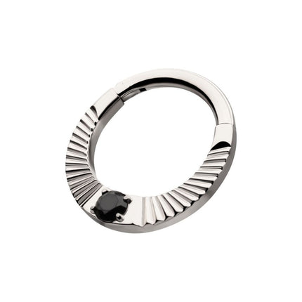 Invictus Titanium Radiant Hoop with Black Prong Set Gem Front Facing Hinged Segment Clicker