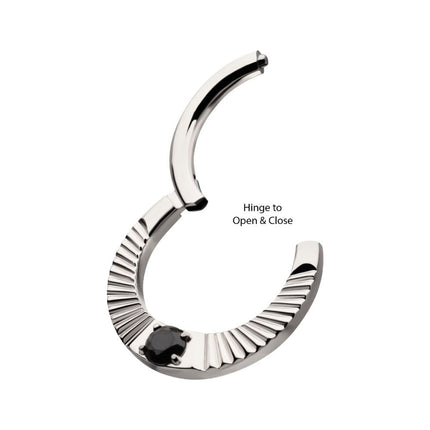 Invictus Titanium Radiant Hoop with Black Prong Set Gem Front Facing Hinged Segment Clicker