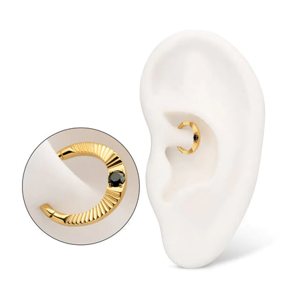 Invictus 24Kt Gold PVD Titanium Radiant Hoop with Black Prong Set Gem Front Facing Hinged Segment Clicker