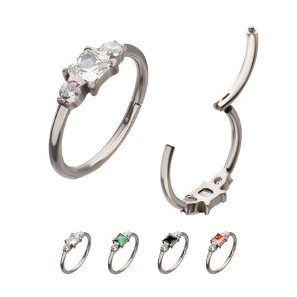 Invictus Titanium Linear Princess & Round Trio Gem Side Facing Hinged Segment Clickers