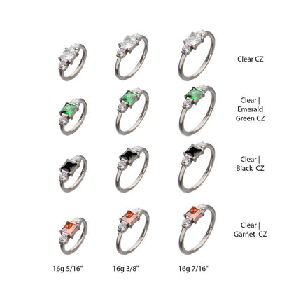 Invictus Titanium Linear Princess & Round Trio Gem Side Facing Hinged Segment Clickers