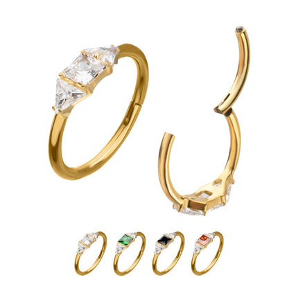 Invictus 24Kt Gold PVD Titanium Linear Princess & Triangle Cut Gem Side Facing Hinged Segment Clickers