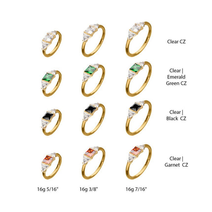 Invictus 24Kt Gold PVD Titanium Linear Princess & Triangle Cut Gem Side Facing Hinged Segment Clickers