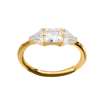 Invictus 24Kt Gold PVD Titanium Linear Princess & Triangle Cut Gem Side Facing Hinged Segment Clickers