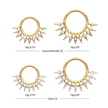 Invictus 24Kt Gold PVD Titanium Kite Shape Gem Cluster Fan Front Facing Hinged Segment Clicker