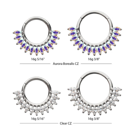 Invictus Titanium Prong Set Marquise Gem Cluster Fan Front Facing Hinged Segment Clicker